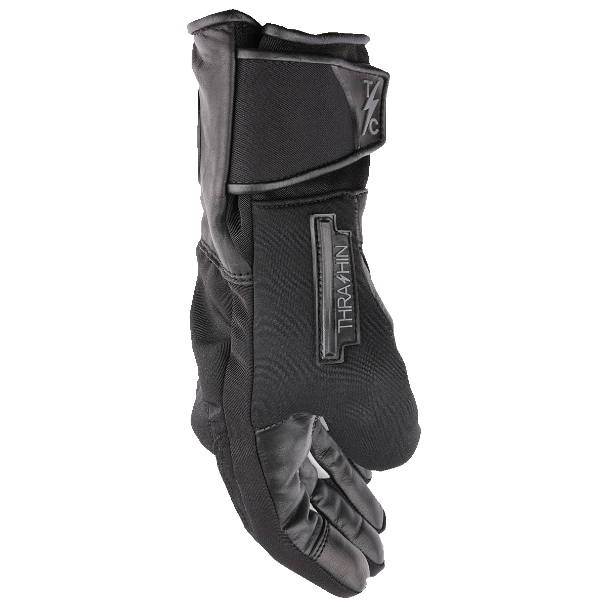 Black THRASHIN SUPPLY CO. Mission Waterproof Gloves XL with textured grip, designed for outdoor activities and cold weather.