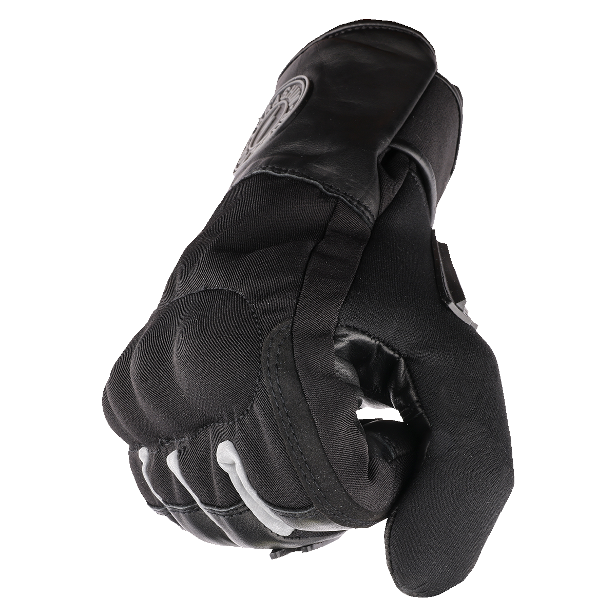 Black THRASHIN SUPPLY CO. Mission Waterproof Gloves XL, model TWG--00-11, shown in a close-up image highlighting waterproof material.