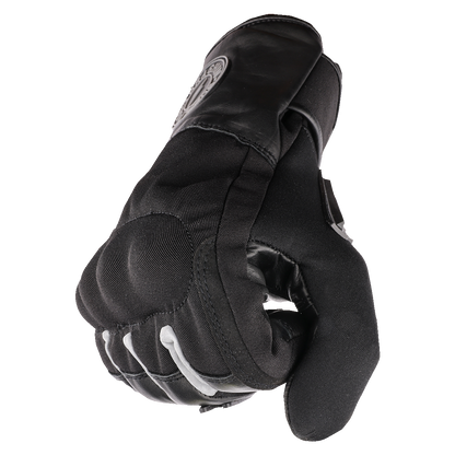 Black THRASHIN SUPPLY CO. Mission Waterproof Gloves XL, model TWG--00-11, shown in a close-up image highlighting waterproof material.