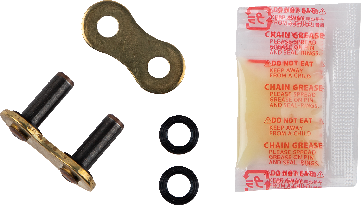 RK 520 XRU connecting link with rivet in gold finish for 520 XRU chain series, showcasing durable metal construction.