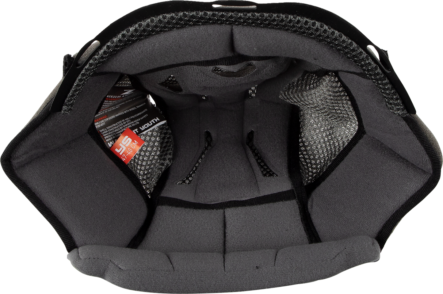 Z1R youth warrant helmet liner in small size, showing 14 mm thickness, with detailed fabric texture and branding.