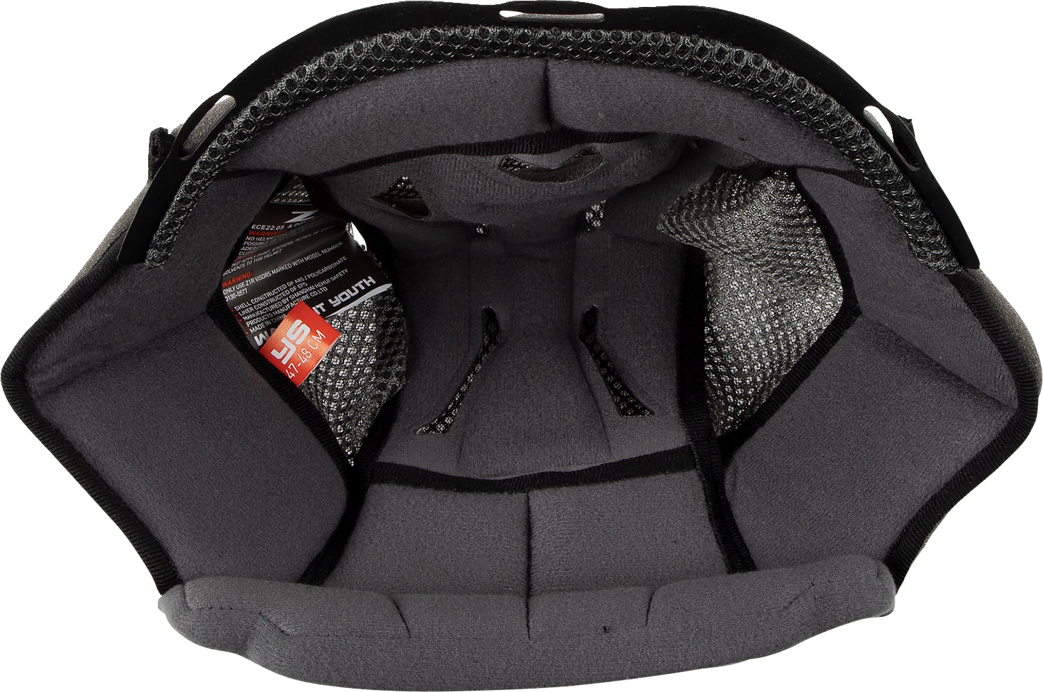 Z1R youth warrant helmet liner in small size, showing 14 mm thickness, with detailed fabric texture and branding.