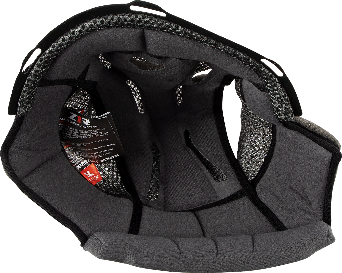 Z1R Youth Warrant Helmet replacement liner in large, 10mm thickness, showing the interior padding and fit for helmet comfort.