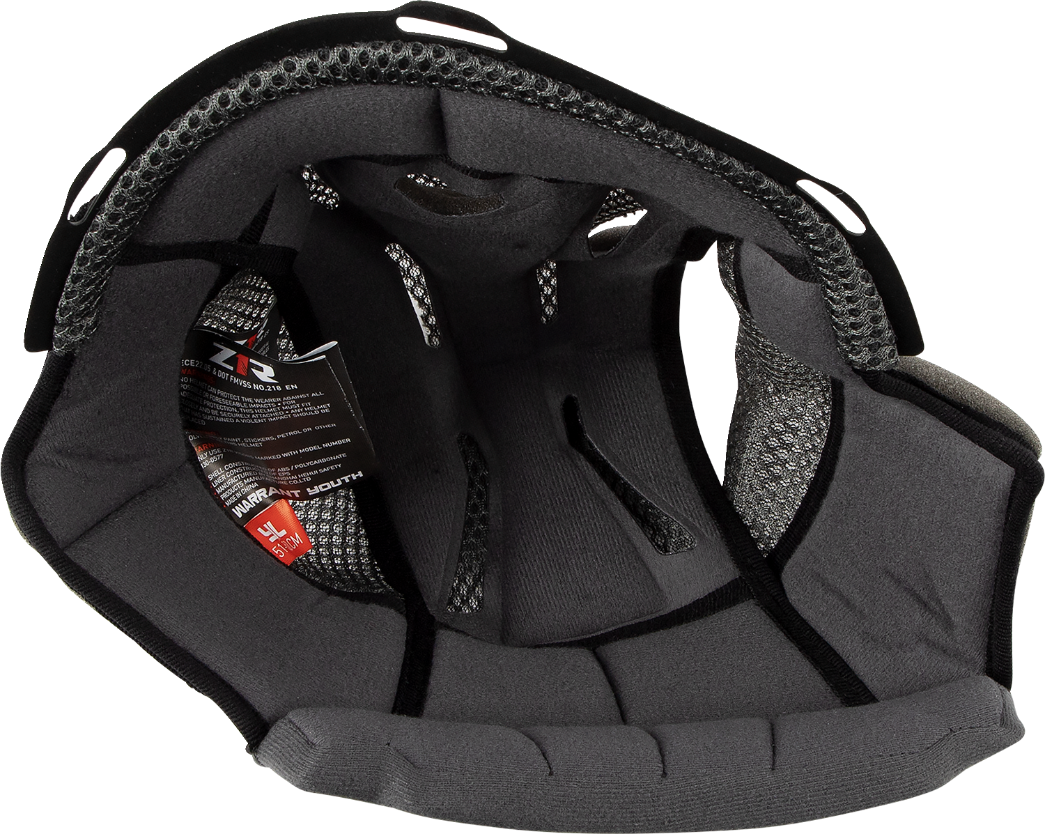 Z1R Youth Warrant Helmet replacement liner in large, 10mm thickness, showing the interior padding and fit for helmet comfort.