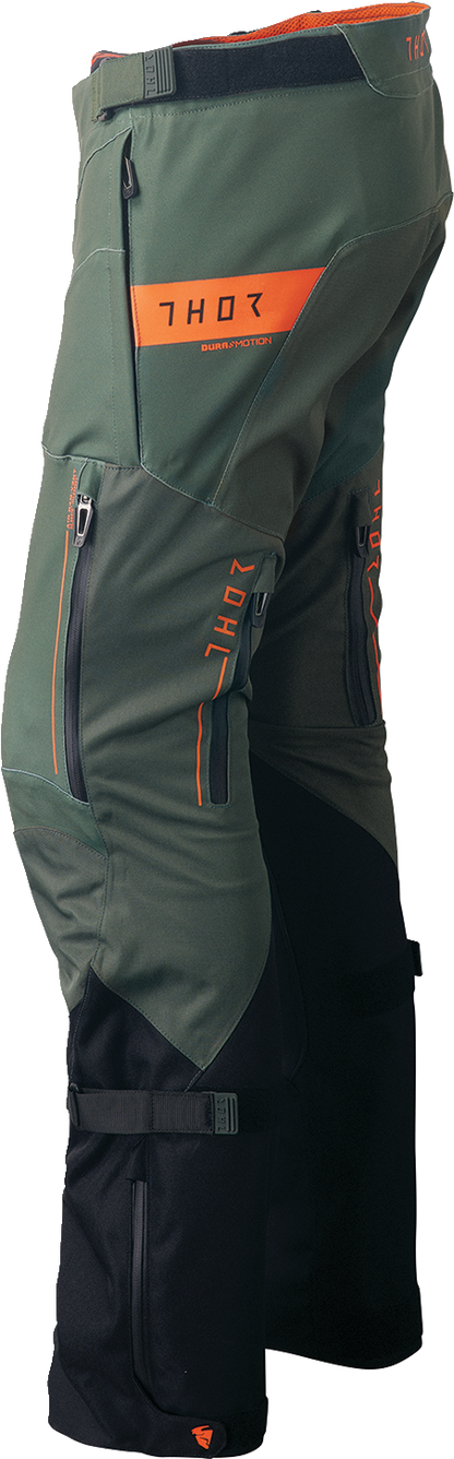 THOR, THOR Range Pants - Army/Orange, US Size 44 - Durable Waterproof Motorcycle Riding Pants with Removable Thermal Liner