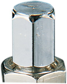 Chrome bolt-in valve stem by PARTS UNLIMITED, Model 75012, showing a shiny metal valve stem for vehicle tires.