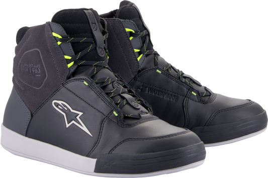 Alpinestars Chrome waterproof shoes in black and gray, US 11.5, showing a close-up of the stylish, durable footwear.