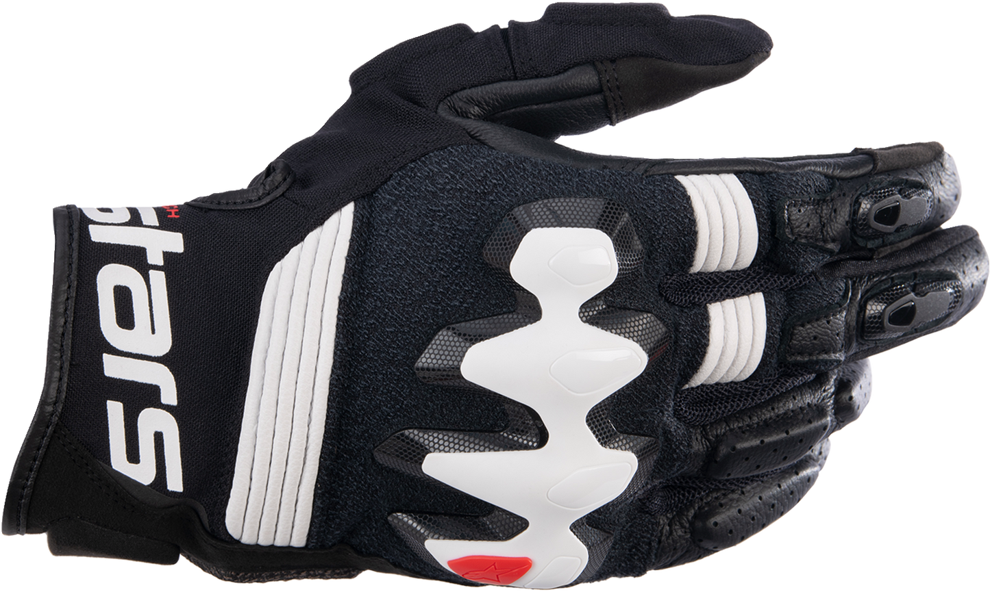 Alpinestars Halo gloves in black and white, medium size, featuring protective padding and durable fabric for motorcycle riding.