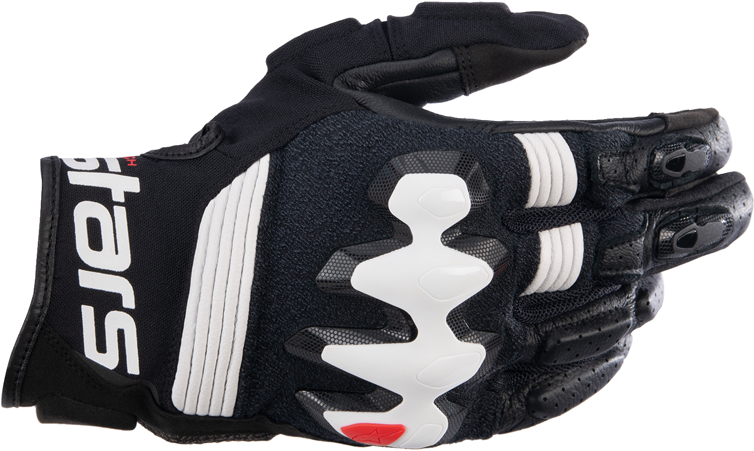 Alpinestars Halo gloves in black and white, medium size, featuring protective padding and durable fabric for motorcycle riding.