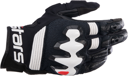 Alpinestars Halo gloves in black and white, 3XL, high-performance off-road riding gloves with impact protection and breathable design.