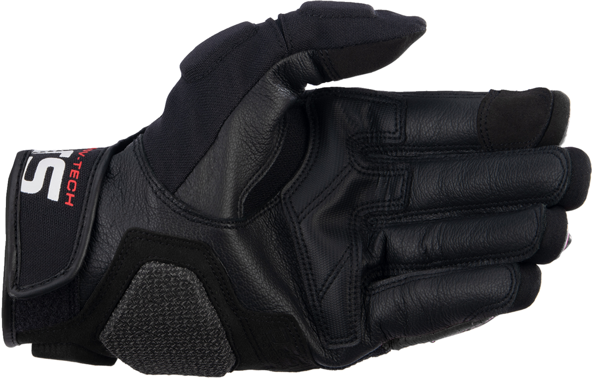 Alpinestars Halo Gloves in black and white, medium size, with protective padding and breathable fabric for motorcycle riding.