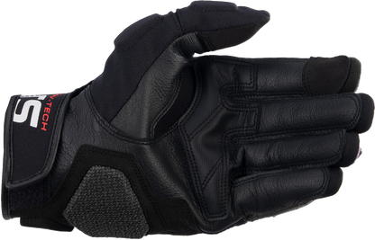 Alpinestars Halo Gloves in black and white, medium size, with protective padding and breathable fabric for motorcycle riding.