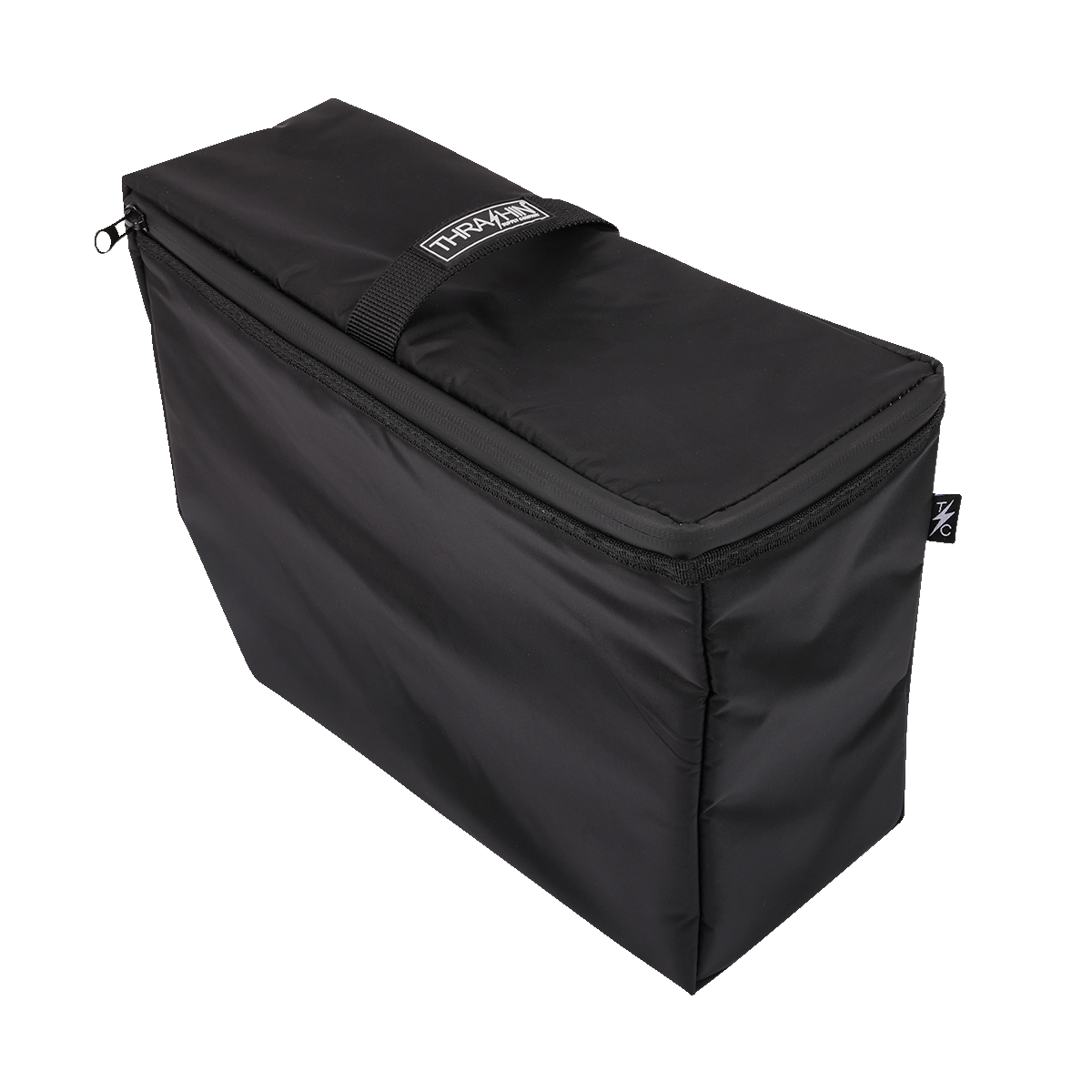 Black THRASHIN SUPPLY CO. Cooler Expedition Bag TSB-0012 with sturdy handles and zipper closure for outdoor adventures.