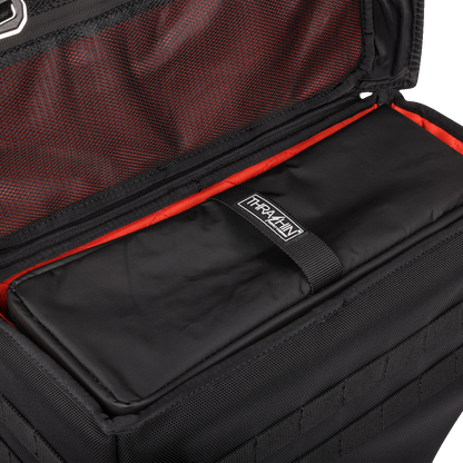 Black THRASHIN SUPPLY CO. Cooler Expedition Bag TSB-0012 with sturdy handles and zip closure, designed for outdoor use.