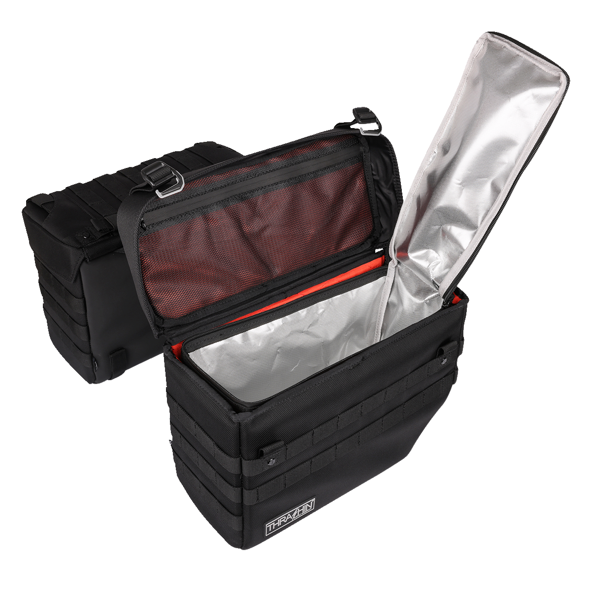 Black THRASHIN SUPPLY CO. Cooler Expedition Bag with durable straps and spacious interior for outdoor adventures.