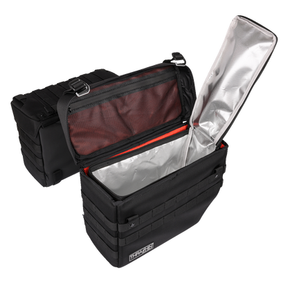 Black THRASHIN SUPPLY CO. Cooler Expedition Bag with durable straps and spacious interior for outdoor adventures.
