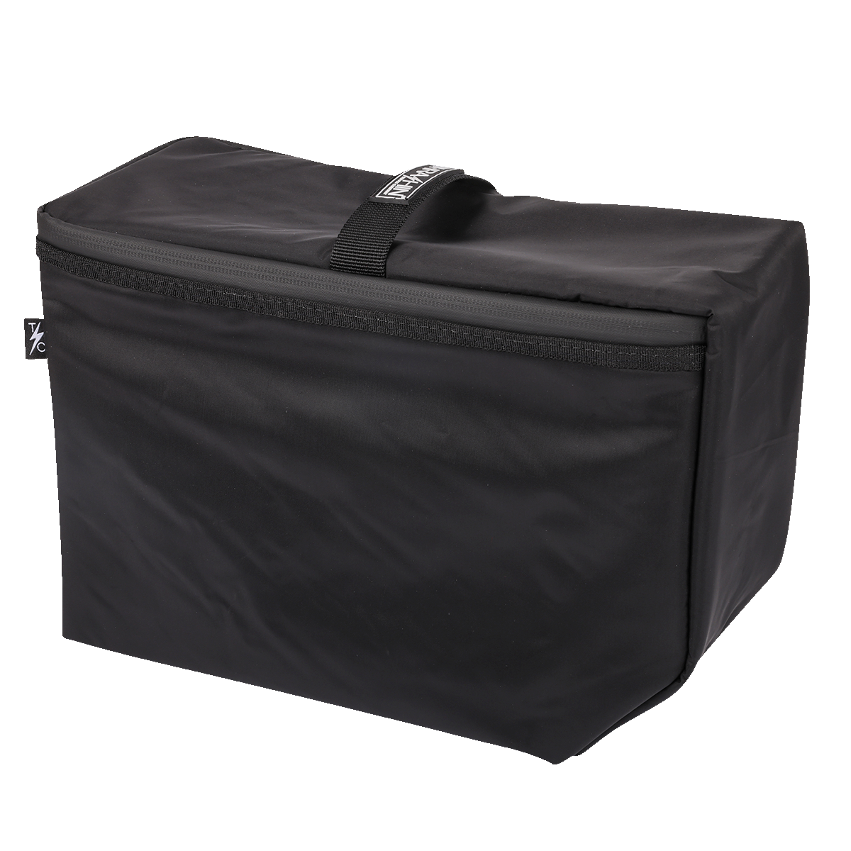 Black THRASHIN SUPPLY CO. Cooler Expedition Bag TSB-0012 with sturdy handles and zipper closure, designed for outdoor cooling needs.