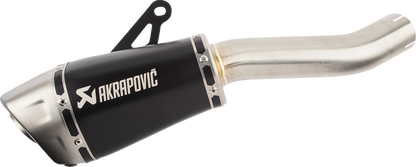AKRAPOVIC Slip-on motorcycle muffler in titanium with black finish, model S-K10SO29-ASZTBL, showcasing sleek design and branding.