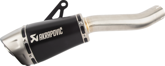 AKRAPOVIC Slip-on motorcycle muffler in titanium with black finish, model S-K10SO29-ASZTBL, showcasing sleek design and branding.