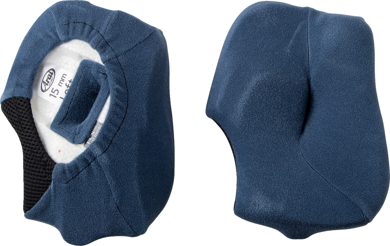 ARAI Helmets Regent-X cheek pads, 15mm thickness, replacement padding for motorcycle helmets, shown in close-up.