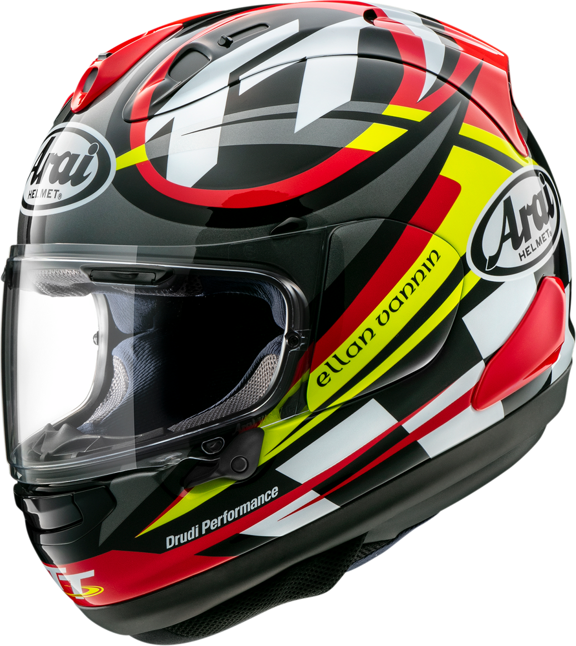 Arai Corsair-X Isle of Man TT 2023 2XL motorcycle helmet with detailed racing graphics and aerodynamic design.