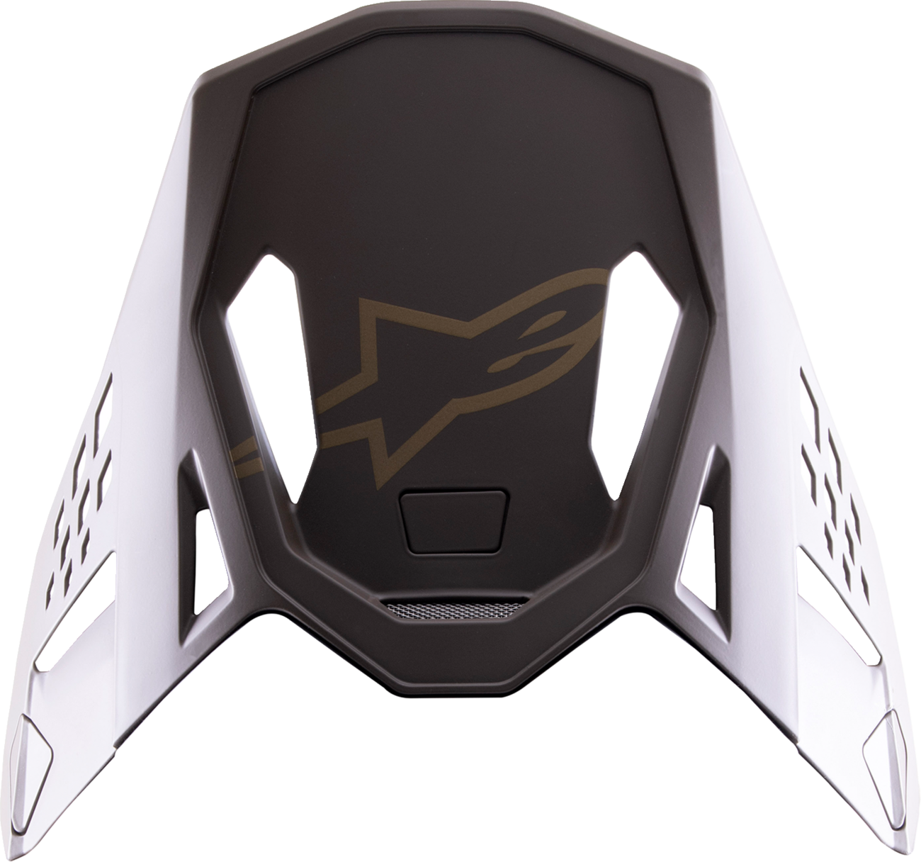 Alpinestars Supertech M10 helmet visor in Squad Dark Brown and Gold, featuring a sleek tinted design for racing helmets.