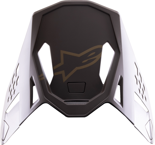 Alpinestars Supertech M10 helmet visor in Squad Dark Brown and Gold, featuring a sleek tinted design for racing helmets.