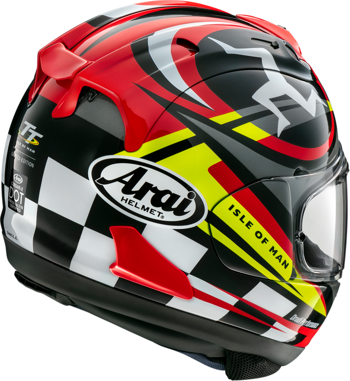 Arai Corsair-X Isle of Man TT 2023 helmet in small size, featuring detailed graphics and ventilation vents, made by Arai Helmets.