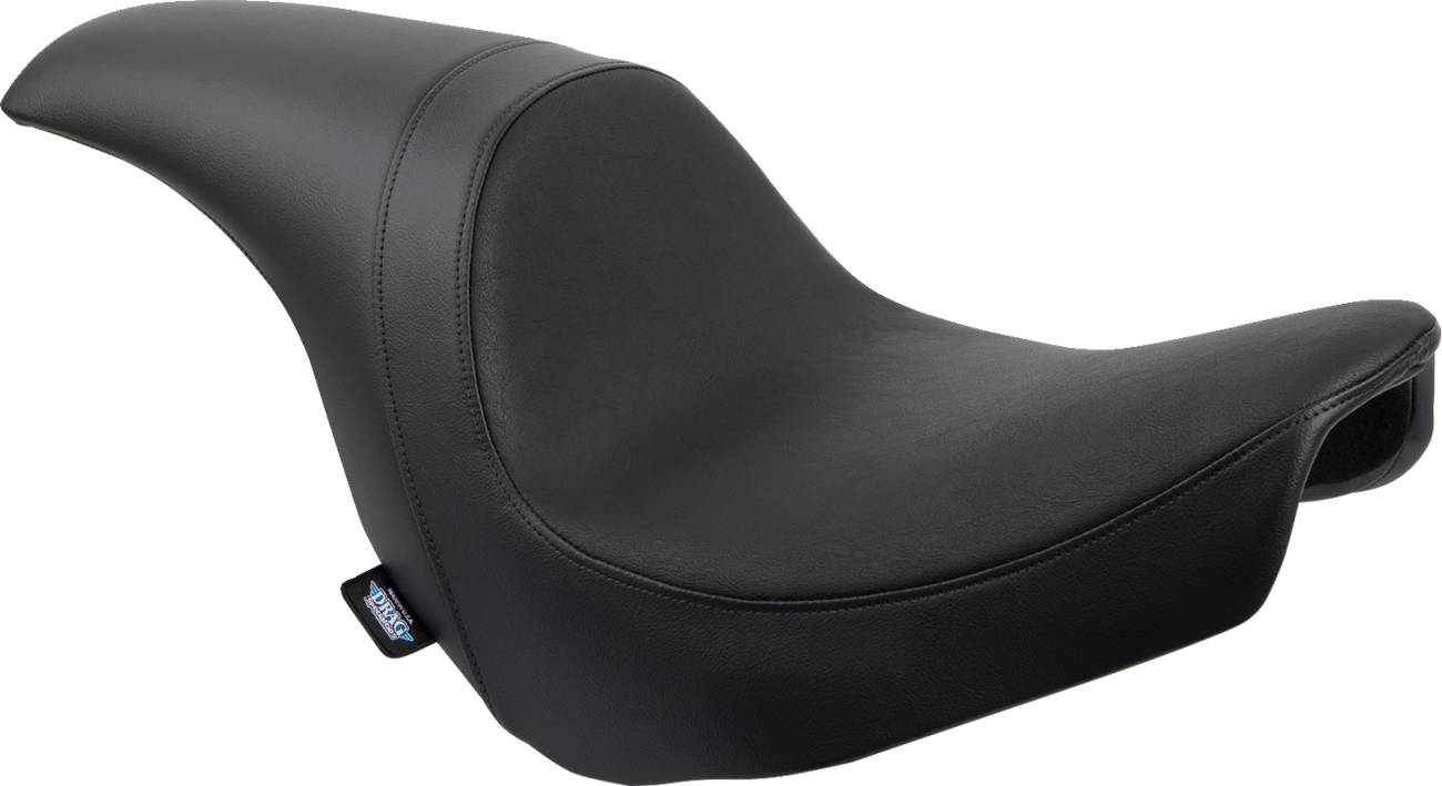 Drag Specialties Predator Seat with smooth vinyl for FLSB/FXLR motorcycles, model 0802-1516, shown on a Harley-Davidson bike.