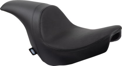 Drag Specialties Predator Seat with smooth vinyl for FLSB/FXLR motorcycles, model 0802-1516, shown on a Harley-Davidson bike.
