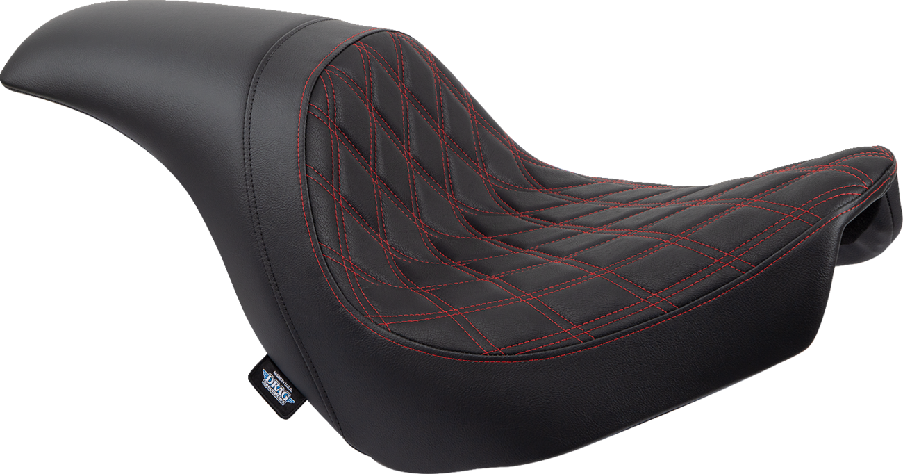DRAG SPECIALTIES Predator Seat with double diamond vinyl and red stitching for Harley FLSB/FXLR 2018-2023