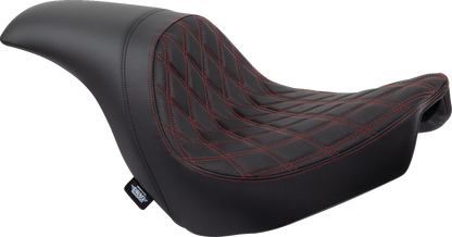 DRAG SPECIALTIES Predator Seat with double diamond vinyl and red stitching for Harley FLSB/FXLR 2018-2023