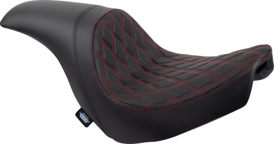 DRAG SPECIALTIES Predator Seat with double diamond vinyl and red stitching for Harley FLSB/FXLR 2018-2023