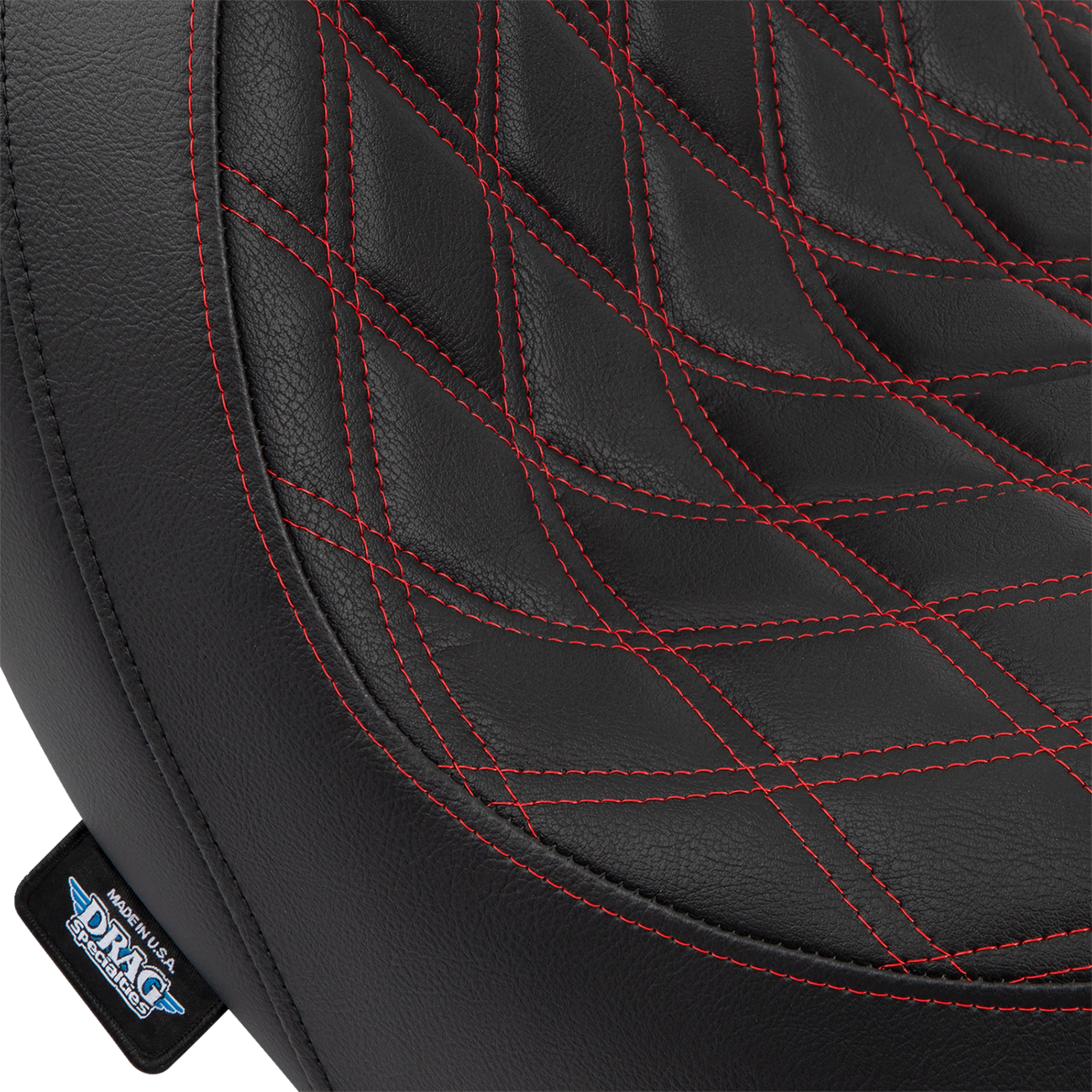 DRAG SPECIALTIES Predator Seat with double diamond vinyl and red stitching for Harley FLSB/FXLR 2018-2023, part #0802-1519