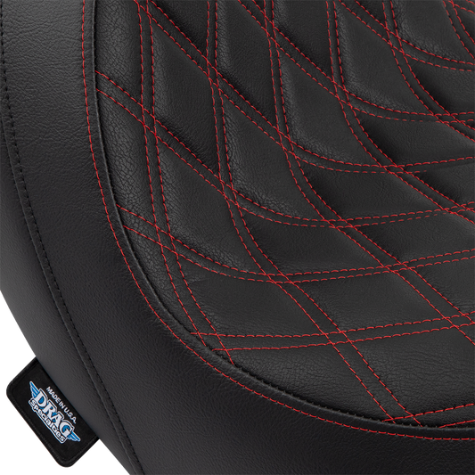 DRAG SPECIALTIES Predator Seat with double diamond vinyl and red stitching for Harley FLSB/FXLR 2018-2023, part #0802-1519