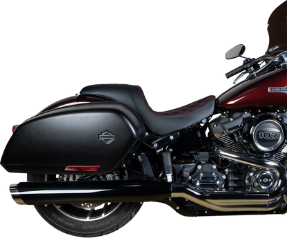 DRAG SPECIALTIES SEATS, DRAG SPECIALTIES SEATS Predator Seat with Double Diamond Vinyl and Red Stitching for Harley FLSB/FXLR '18-'23 (Part #0802-1519)