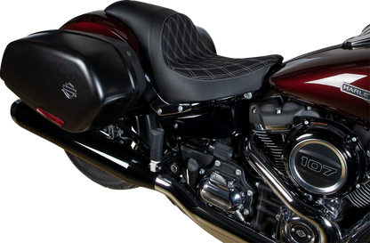 Drag Specialties Predator Double Diamond vinyl seat with silver stitching for Harley-Davidson FLSB/FXLR bikes 2018-2023
