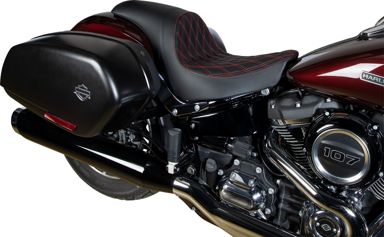 DRAG SPECIALTIES Predator Seat with double diamond vinyl and red stitching for Harley FLSB/FXLR 2018-2023 motorcycle