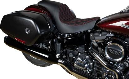 DRAG SPECIALTIES Predator Seat with double diamond vinyl and red stitching for Harley FLSB/FXLR 2018-2023 motorcycle