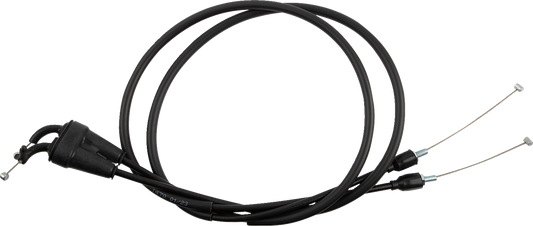 Black vinyl throttle cable by MOOSE OFFROAD for Gas Gas, Husqvarna, KTM motorcycles, displayed coiled with connectors visible.