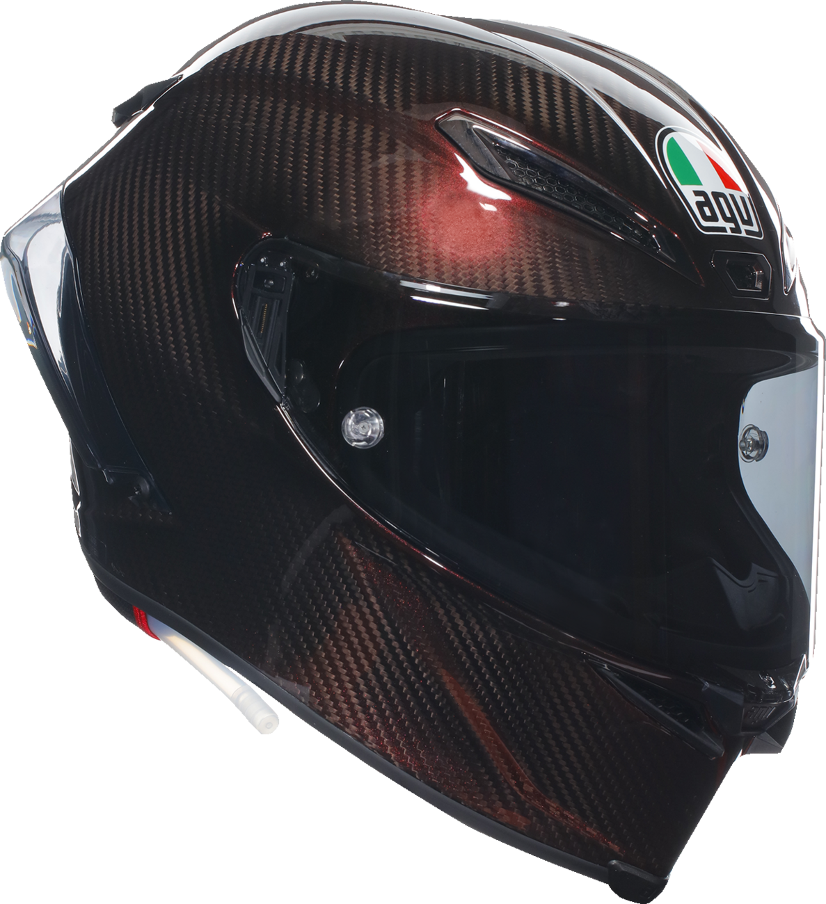 Red carbon AGV Pista GP RR motorcycle helmet in large size with detailed design and venting system.