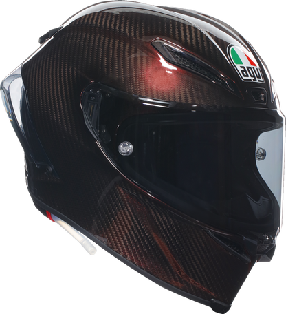 Red carbon AGV Pista GP RR motorcycle helmet in large size with detailed design and venting system.