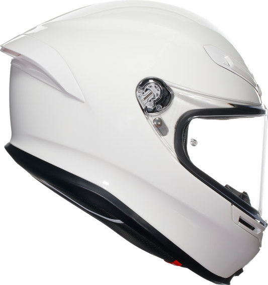 AGV K6 S white motorcycle helmet with ventilation vents and clear visor, shown from side view, model 2118395002010XL.