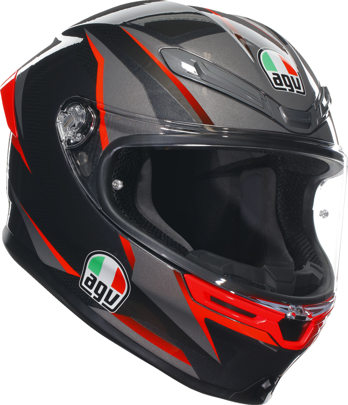 AGV K6 S Slashcut motorcycle helmet in black, gray, and red with matte finish, medium size, front view.