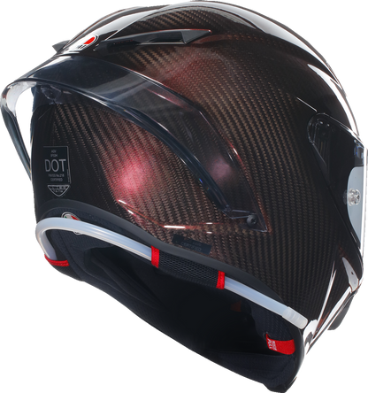 AGV Pista GP RR motorcycle helmet in red carbon with large size, featuring aerodynamic design and secure chin strap.