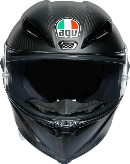 AGV Pista GP RR matte carbon motorcycle helmet with advanced safety features and aerodynamic design, small size.