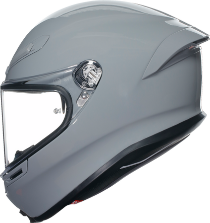 AGV K6 S helmet in Nardo Gray with carbon-aramid fiber shell, advanced ventilation, and safety features, size XS.