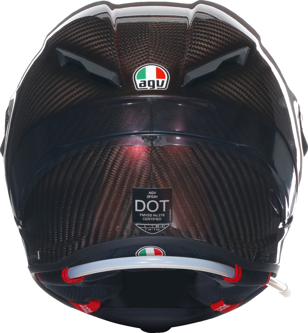 AGV Pista GP RR helmet in red carbon with large size, featuring aerodynamic design and racing-inspired details.