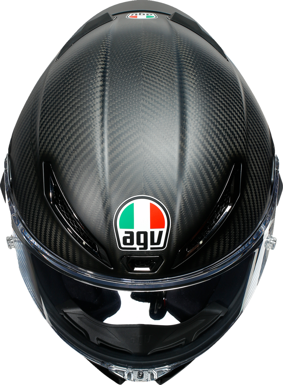 AGV Pista GP RR matte carbon motorcycle helmet with advanced safety features, shown with detailed matte black finish.