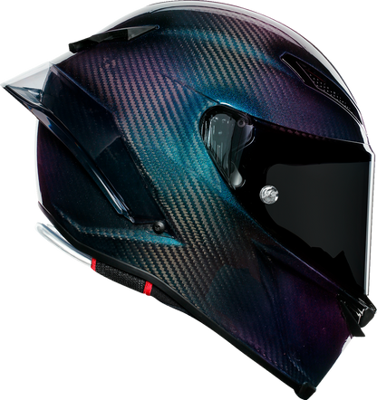 AGV Pista GP RR Iridium Carbon helmet in large size, showing sleek black and iridium finish with aerodynamic vents.